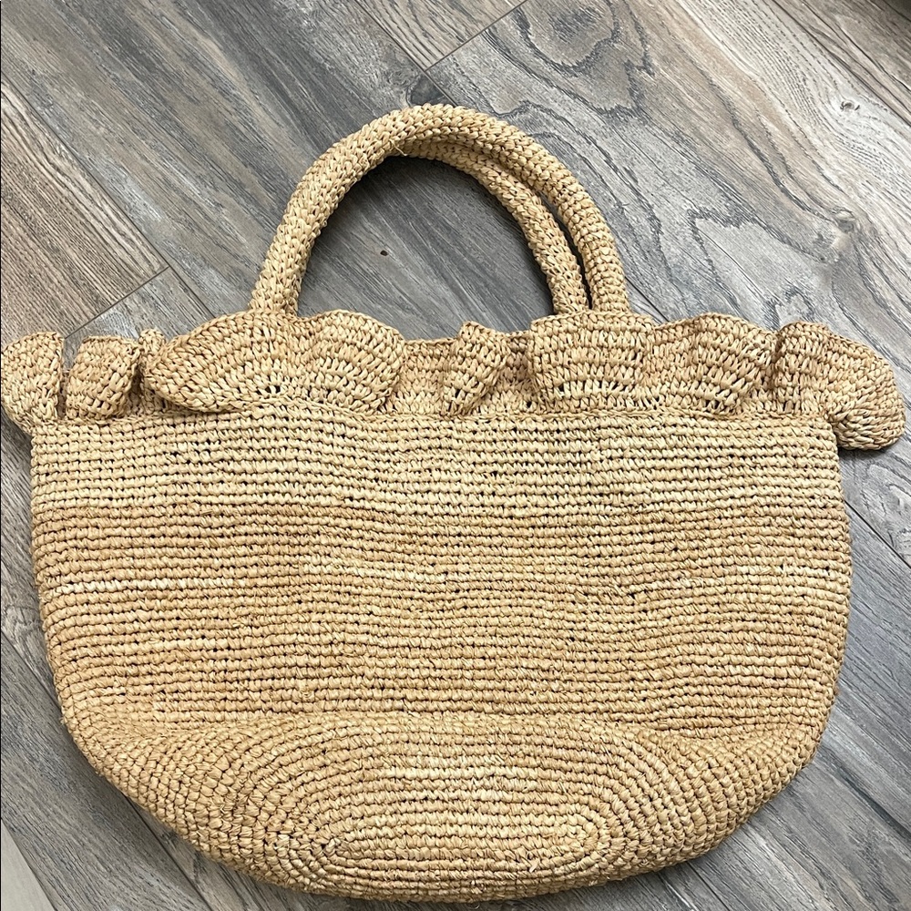 Loeffler Randall Cyrus Natural Ruffled Woven Tote - Picture 2 of 7